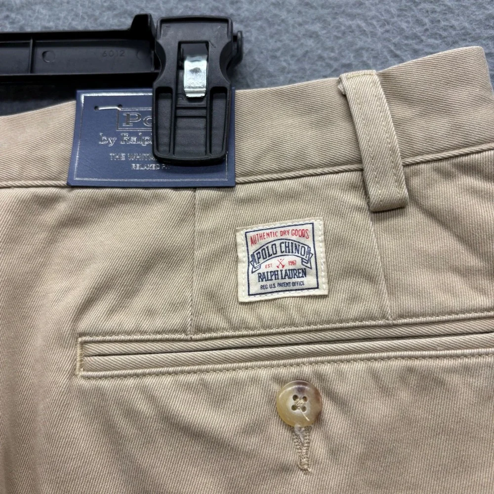 Polo Ralph Lauren Whitman Chino Khaki Pleated Relaxed Fit Mens Pants 36x32 NEW